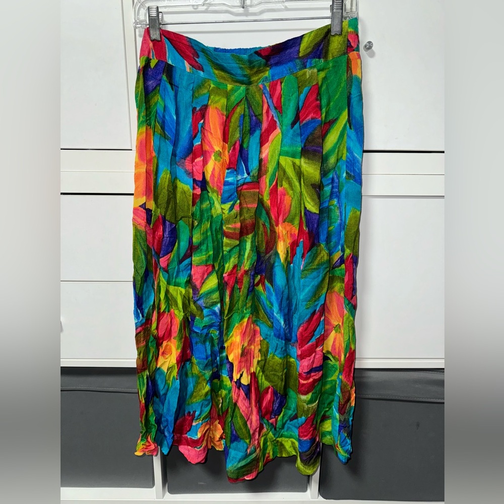 Vtg Christine David Floral Eastic Waist Skirt 10
